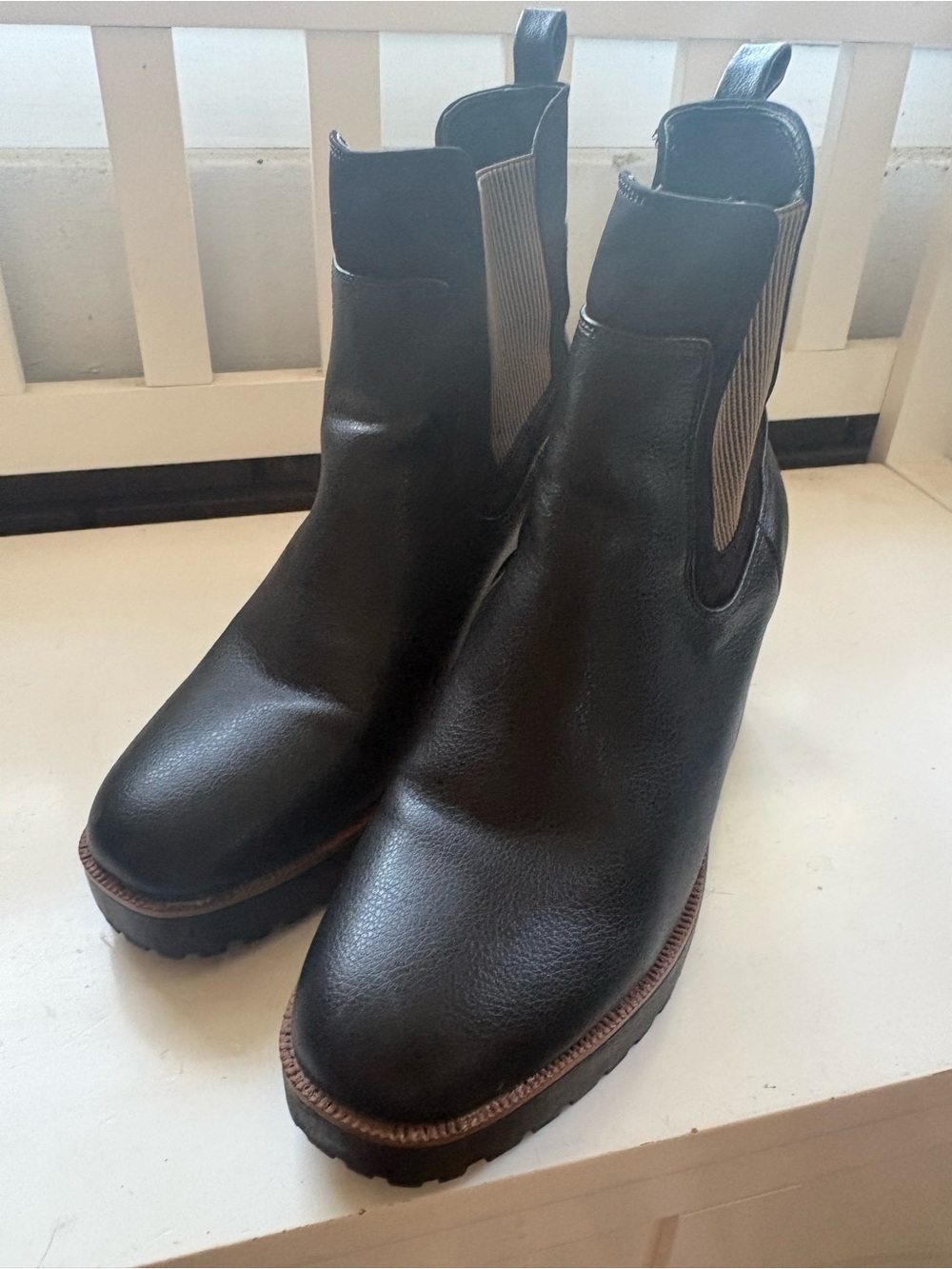 CL by Chinese Laundry Black Chelsea Ankle Booties with Tan Elastic
